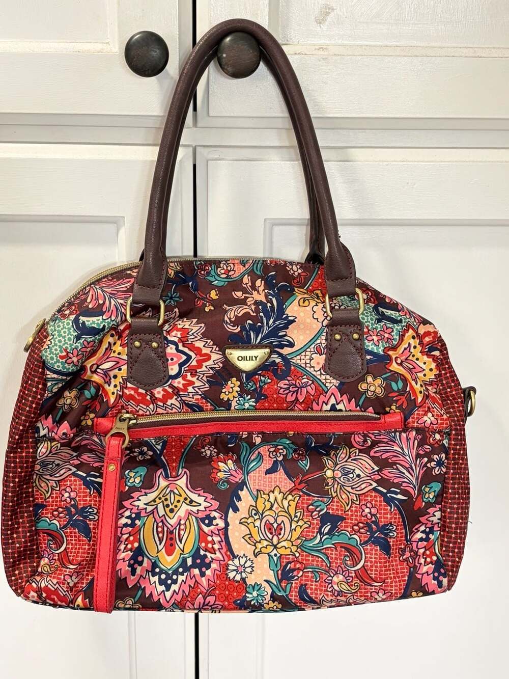 Oilily Floral Paisley Satchel Handbag Multicolor Boho Shoulder Travel Bag Purse